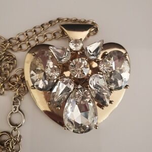 Juicy Couture Extra Large Heart Pendant Necklace Gold Tone with Rhinestones